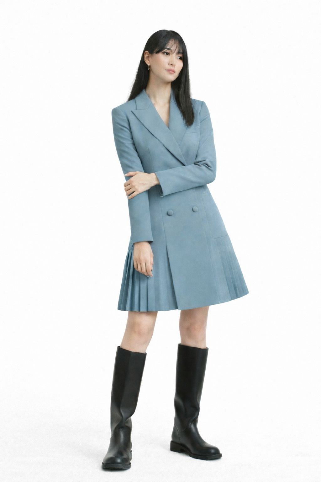 Double-Breasted Pleated Blazer Dress
