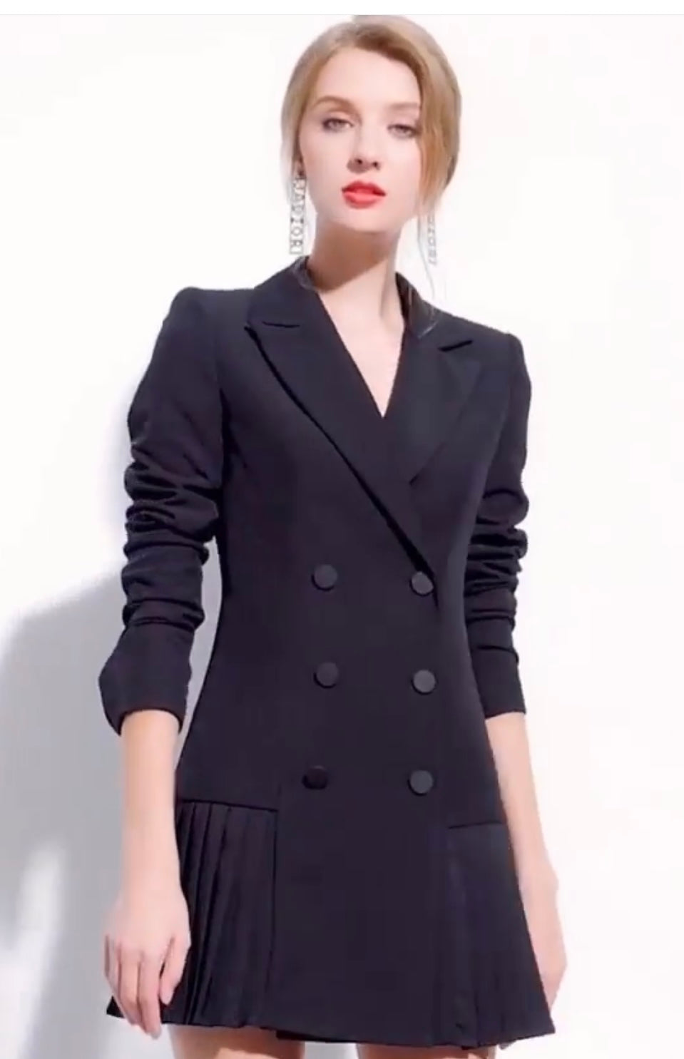 Double-Breasted Pleated Blazer Dress