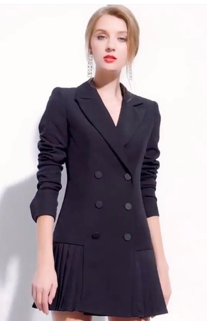 Double-Breasted Pleated Blazer Dress