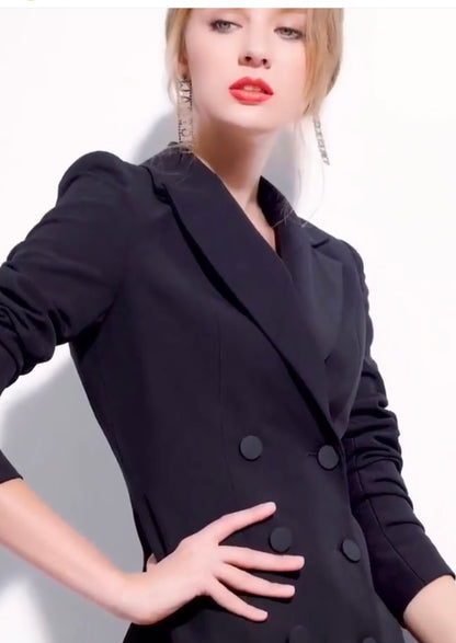 Double-Breasted Pleated Blazer Dress