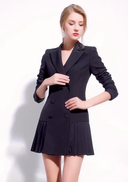 Double-Breasted Pleated Blazer Dress