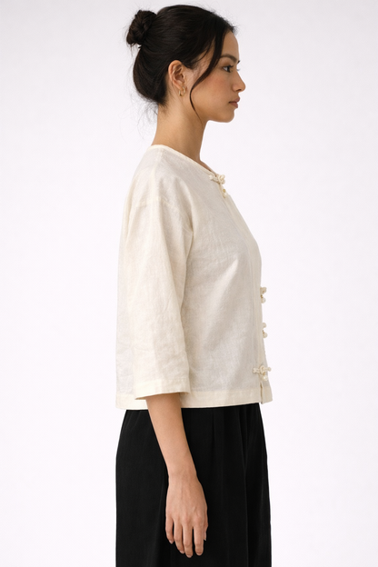Pearl-button Nit Tayar Cotton Mid Sleeve Top