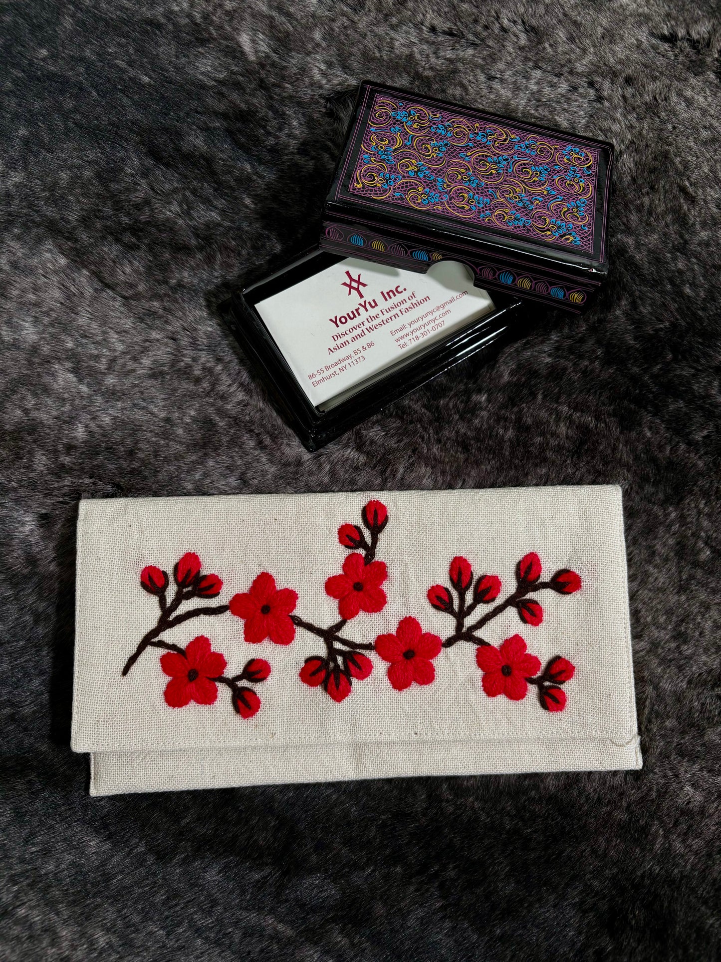 Crimson Blossom Embroidered Wallet