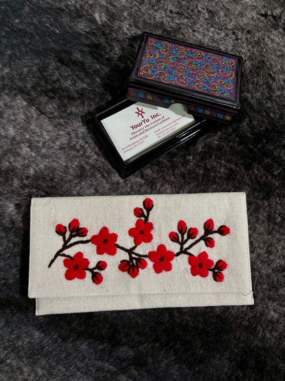 Crimson Blossom Embroidered Wallet