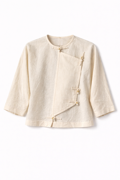 Pearl-button Nit Tayar Cotton Mid Sleeve Top