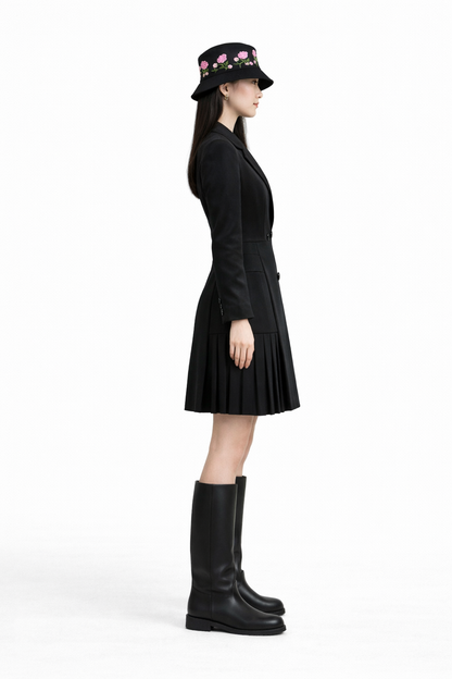 Double-Breasted Pleated Blazer Dress