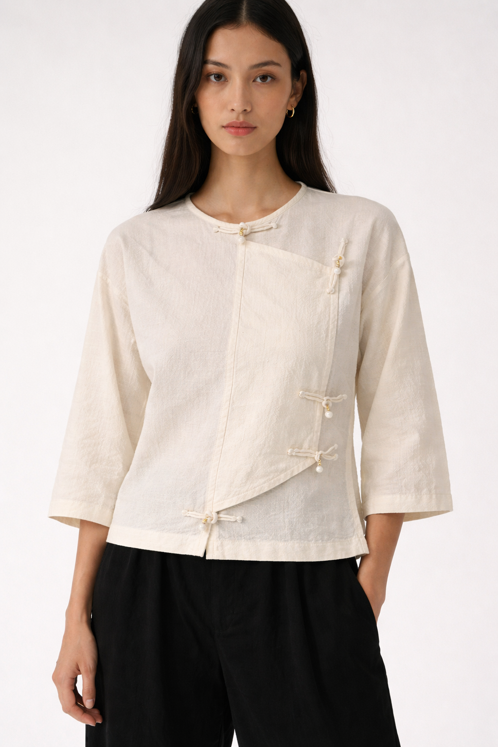 Pearl-button Nit Tayar Cotton Mid Sleeve Top