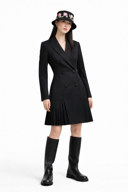 Double-Breasted Pleated Blazer Dress