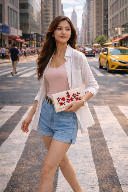 Crimson Blossom Embroidered Wallet