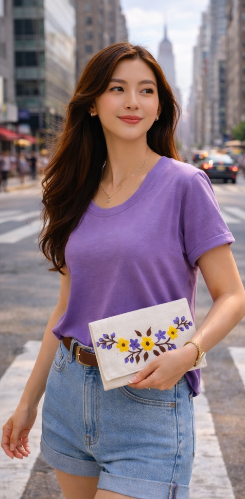 Violet Field Flower Embroidered Wallet