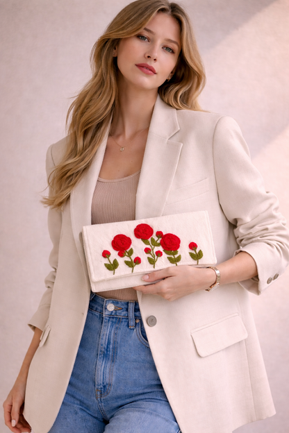 Red Rose Embroidered Wallet