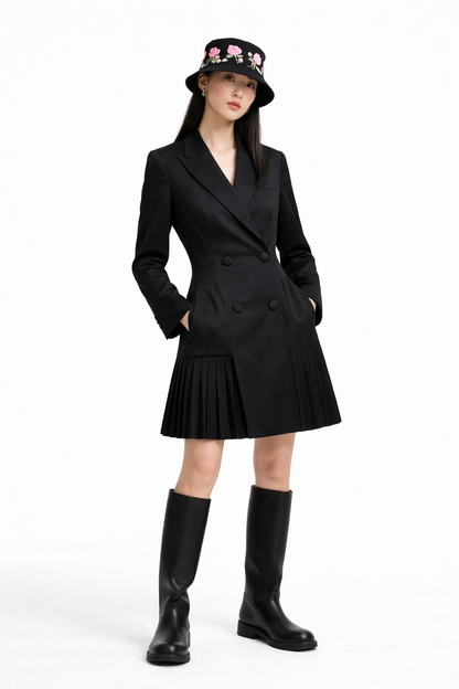 Double-Breasted Pleated Blazer Dress