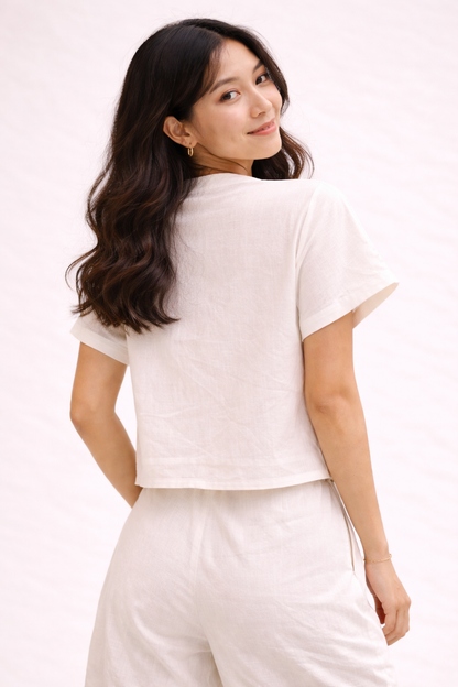 Pearl-button Nit Tayar Cotton Short Sleeve Top