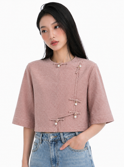 Pearl-button Nit Tayar Cotton Mid Sleeve Top