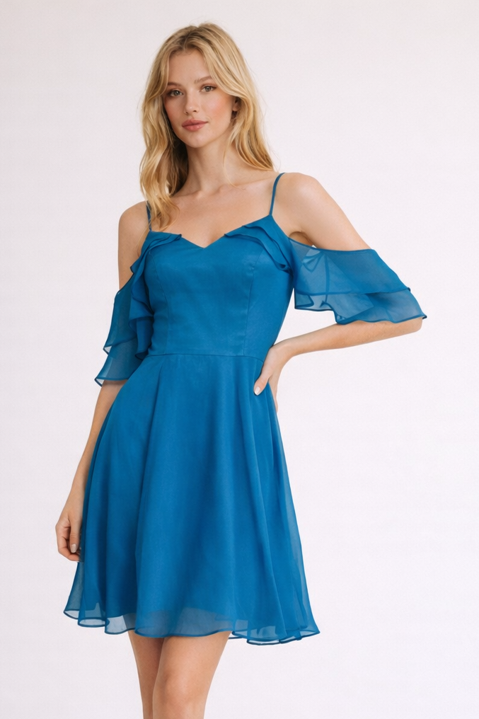 Teal Breeze Chiffon A-Line Dress