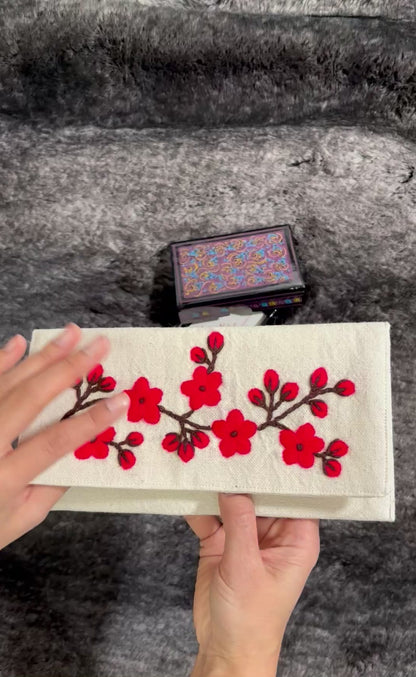 Crimson Blossom Embroidered Wallet